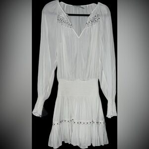 Ramy Brook Nardia White Embroidered Studded Drop Waist V-Cut Dress Size SP NWOT